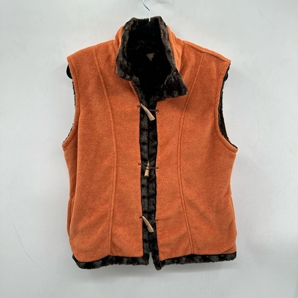 FAUX Fur reversable woman button brown-orange boho gorpcore vest MEDIUM - Picture 3 of 14